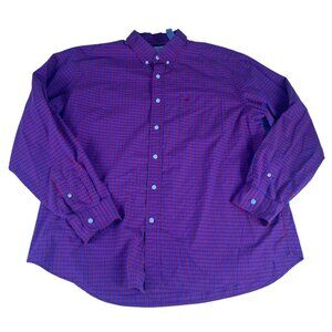 Dockers Plaid Button Up Shirt Top Men XL Red Blue Long Sleeve Embroidered Pocket